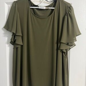 Calvin Klein Olive Flutter Sleeve Blouse
